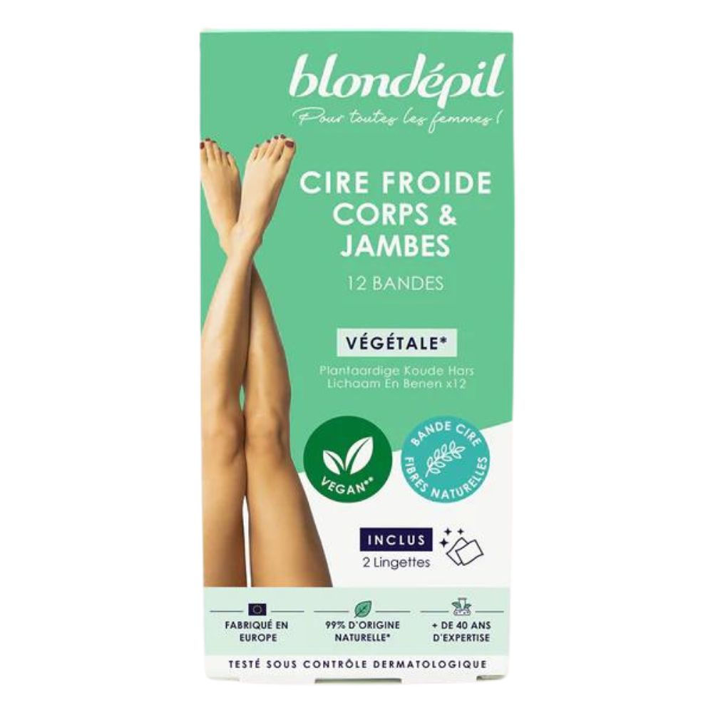 BLONDEPIL looduslikud külmvahaga depilatsiooniplaastrid jalgadele ja kehale, 12 tk