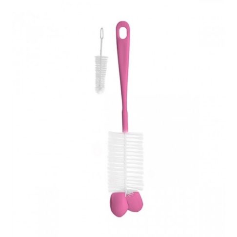BABYONO Brush for bottles and teats with suction cup & retractable mini brush/self standing, pink