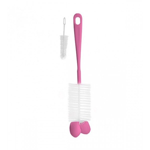 BABYONO Brush for bottles and teats with suction cup & retractable mini brush/self standing, pink