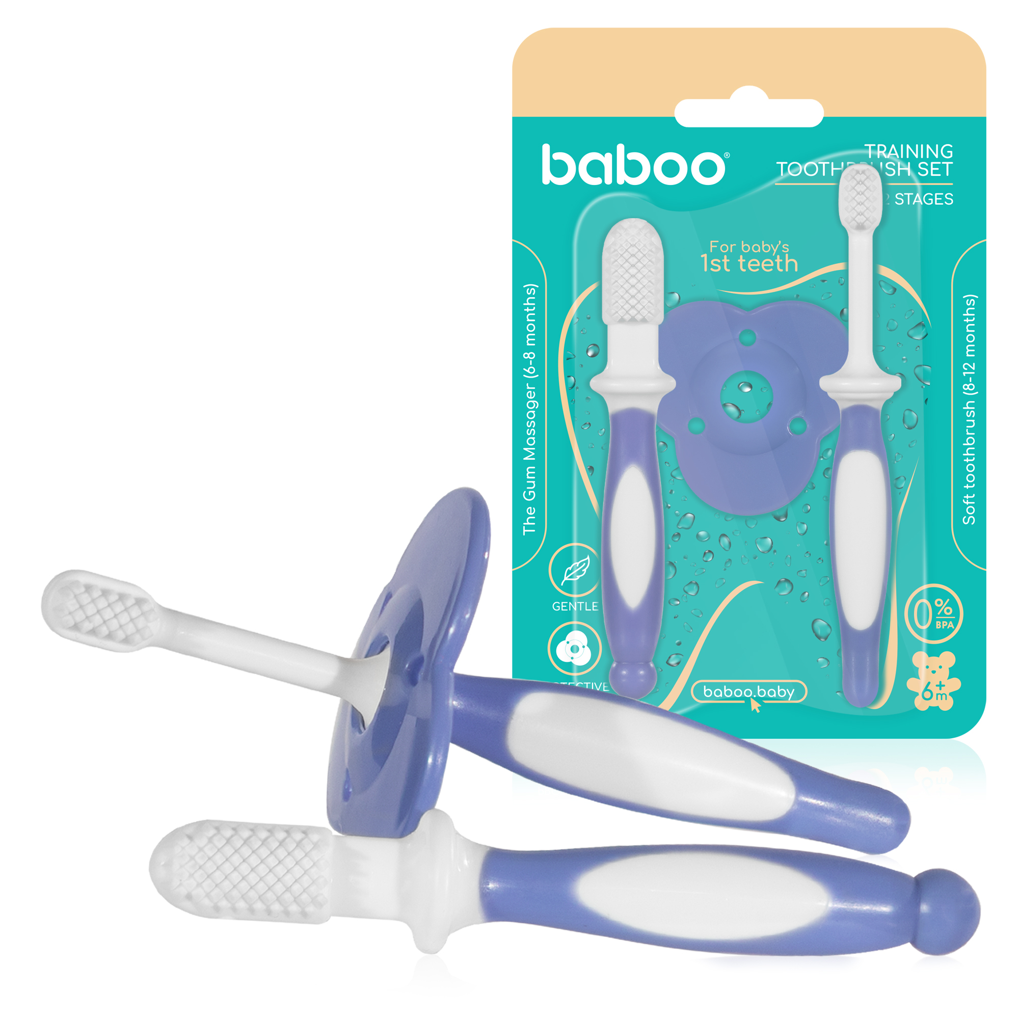 Baboo®hambaharjakomplekt koos igememasseerijaga, 6+ kuud