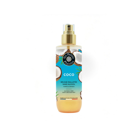 LES PETITS PLAISIRS Alkoholivaba kookoselõhnaline Glitter Mist nahale ja juustele, 200ml