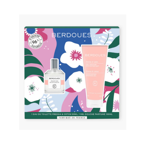 BERDOUES Kinkekomplekt freesia ja puuvilla lõhnalise tualettvee ja dušigeeliga, 50ml ja 100ml
