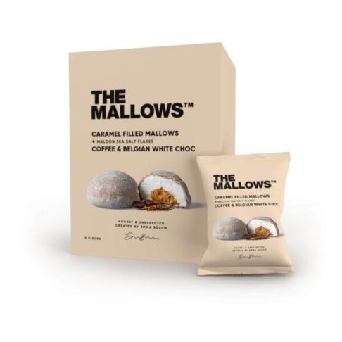 THE MALLOWS Karamellitäidisega vahukommid Belgia valge šokolaadi, kohvi ja karamelliga, 5x11g