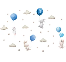 SIPO Lastetoa seinakleebised, sinine Bunny Balloons
