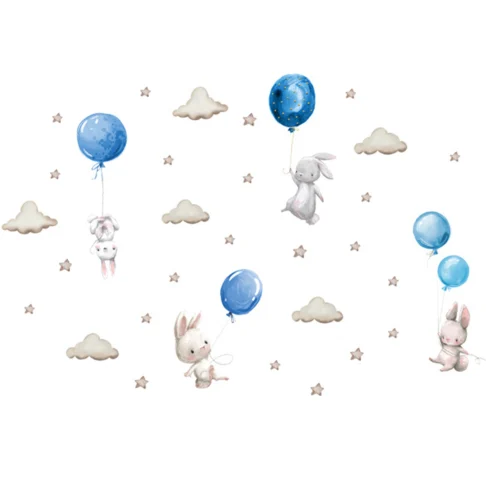 SIPO Lastetoa seinakleebised, sinine Bunny Balloons