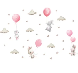 SIPO Lastetoa seinakleebised, roosa Bunny balloons