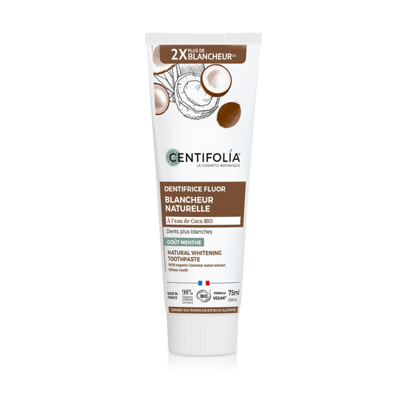 CENTIFOLIA looduslik valgendav hambapasta kookosvee ja fluoriidiga, 75 ml