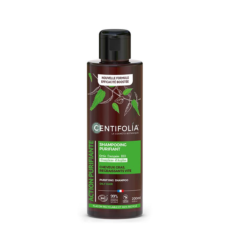 CENTIFOLIA puhastav šampoon rasustele juustele orgaanilise nõgese, savikompleksi ja aloe veraga, 200ml