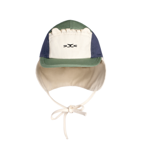 KIETLA Camper Hat UPF50 orgaanilisest puuvillast päikesekaitsega müts NATURAL-NAVY- GREEN, 2-6 aastat