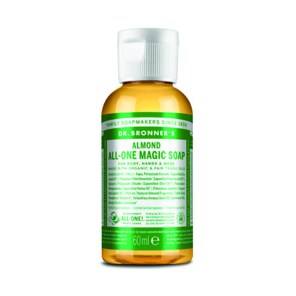 Dr. Bronner's 18-in-1 mandli/martsipani lõhnaline vedelseep, 60ml