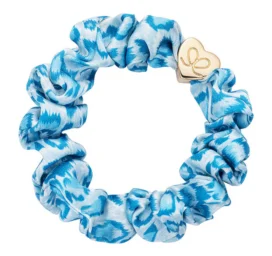 ByEloise kuldse südamega siidist juuksekumm/käevõru, Blue leopard