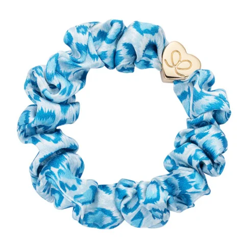 ByEloise kuldse südamega siidist juuksekumm/käevõru, Blue leopard