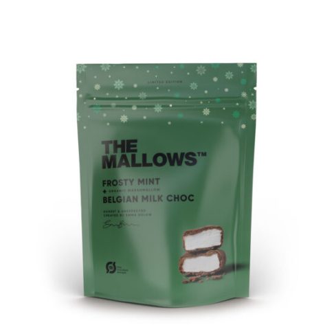 THE MALLOWS krõmpsuvad vahukommid frosty mint ja Belgian milk šokolaadiga, 90g