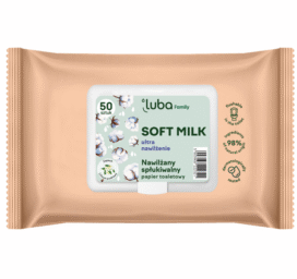 LUBA Tuli SOFT MILK komposteeritav niiske tualetipaber rikastatud glütseriini ja puuvillapiimaga, 50 tk