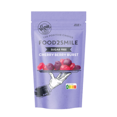 FOOD2SMILE Cherry Berry Burst suhkruvabad kummikommid kirsi ja vaarika maiselised, 85g