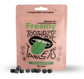 FRESMY Siberi nulu ja aktiivsöega hambapastatabletid paberpakendis, 124tk