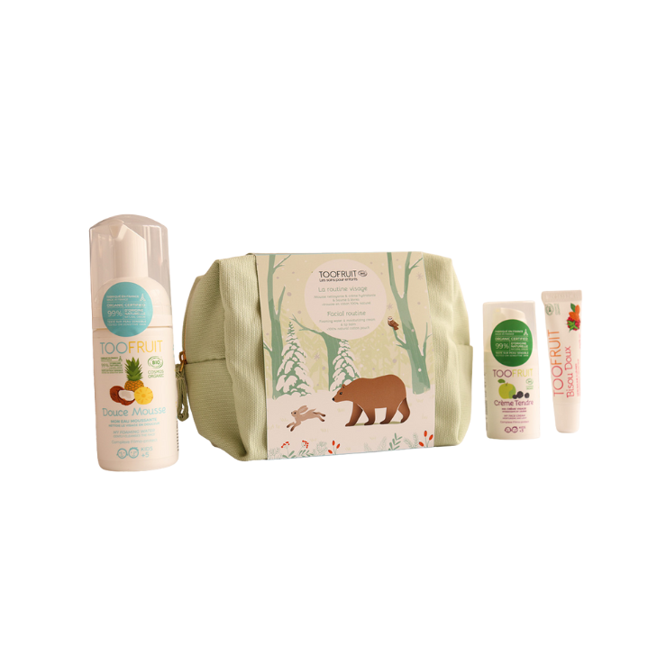 TOOFRUIT Jõulukomplekt Facial Routine näopesuvahu, kehakreemi ja huulepalsamiga