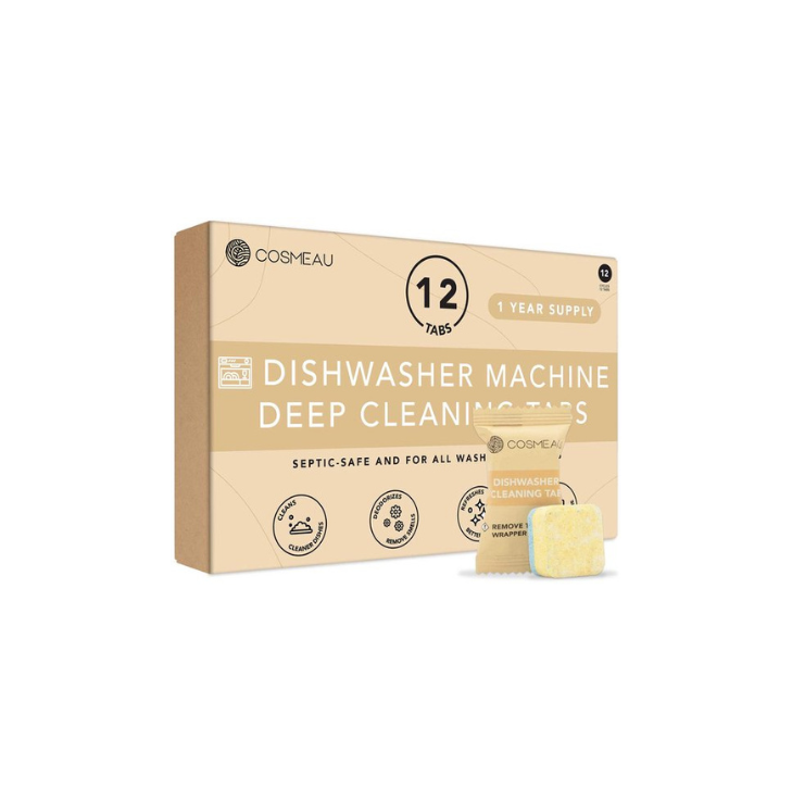 COSMEAU Nõudepesumasina süvapuhastustabletid eemaldavad masinasse koguneva rasva, lubjakivi ja toidujäägid, 12tk