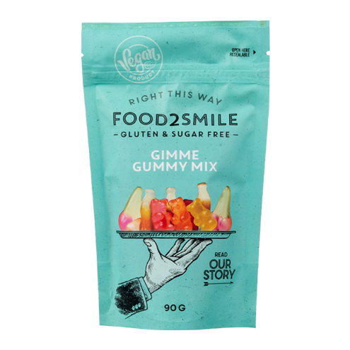 FOOD2SMILE Suhkruvabad kummikommid Gimme Gummy mix, 90g