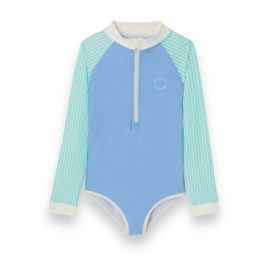 KIETLA ICONIC Ujumistrikoo UPF 50+ päikesekaitsekanga ja UV-sensoriga 6-8 aastasele, PURPLE STRIPES