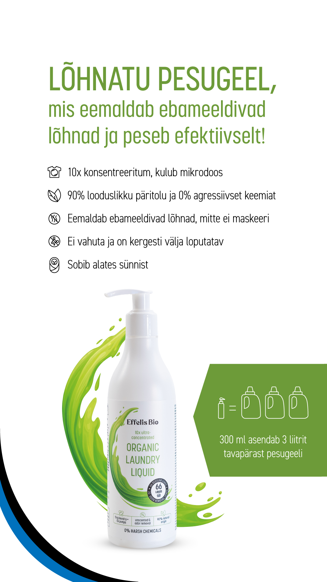 EFFELIS BIO 10x kontsentreeritum lõhnatu orgaaniline pesugeel tavapäraseks pesude pesemiseks, 300ml - Image 4