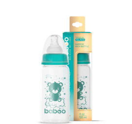 BABOO Anti-koolikute borosilikaatklaasist kitsa kaelaga lutipudel 0+ kuud, 120ml