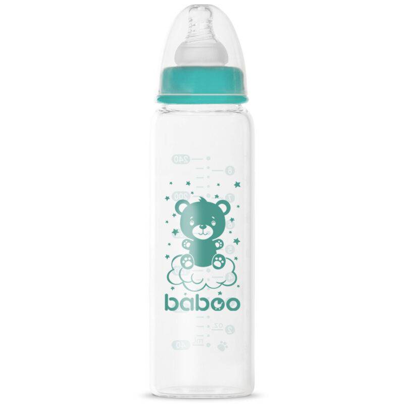 BABOO® Anti-koolikute borosilikaatklaasist lutipudel kitsa kaelaga meditsiinilisest silikoonist lutiga 3+ kuud, 240 ml - Pilt 3