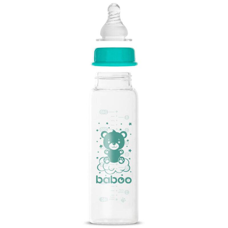 BABOO® Anti-koolikute borosilikaatklaasist lutipudel kitsa kaelaga meditsiinilisest silikoonist lutiga 3+ kuud, 240 ml - Pilt 4