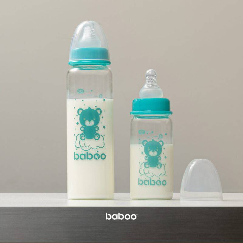 BABOO® Anti-koolikute borosilikaatklaasist lutipudel kitsa kaelaga meditsiinilisest silikoonist lutiga 3+ kuud, 240 ml - Pilt 6