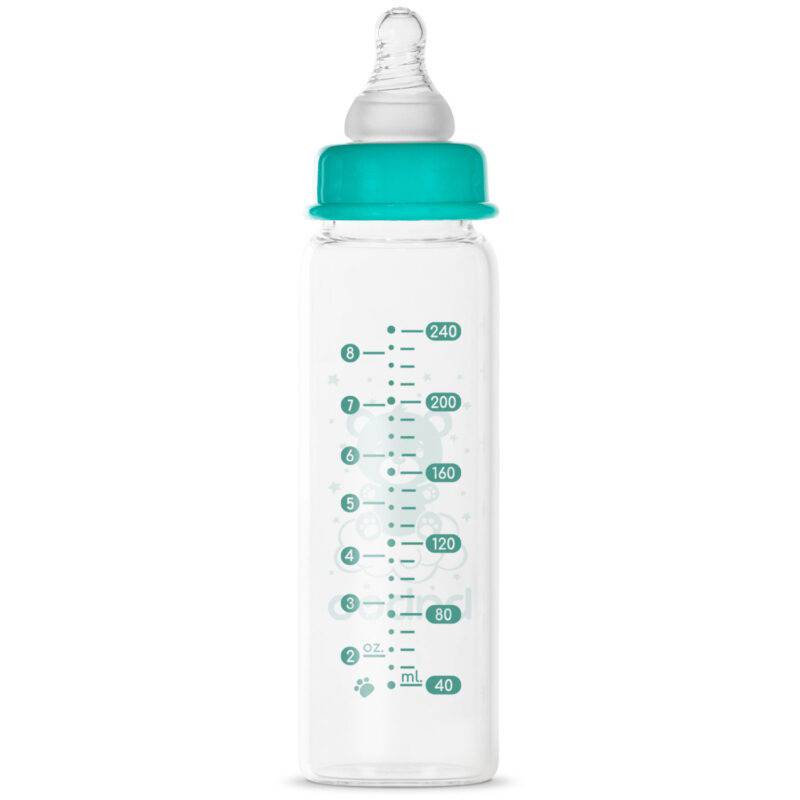 BABOO® Anti-koolikute borosilikaatklaasist lutipudel kitsa kaelaga meditsiinilisest silikoonist lutiga 3+ kuud, 240 ml - Pilt 5