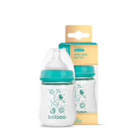 BABOO Anti-koolikute borosilikaatklaasist laia kaelaga lutipudel 0+ kuud, 150ml