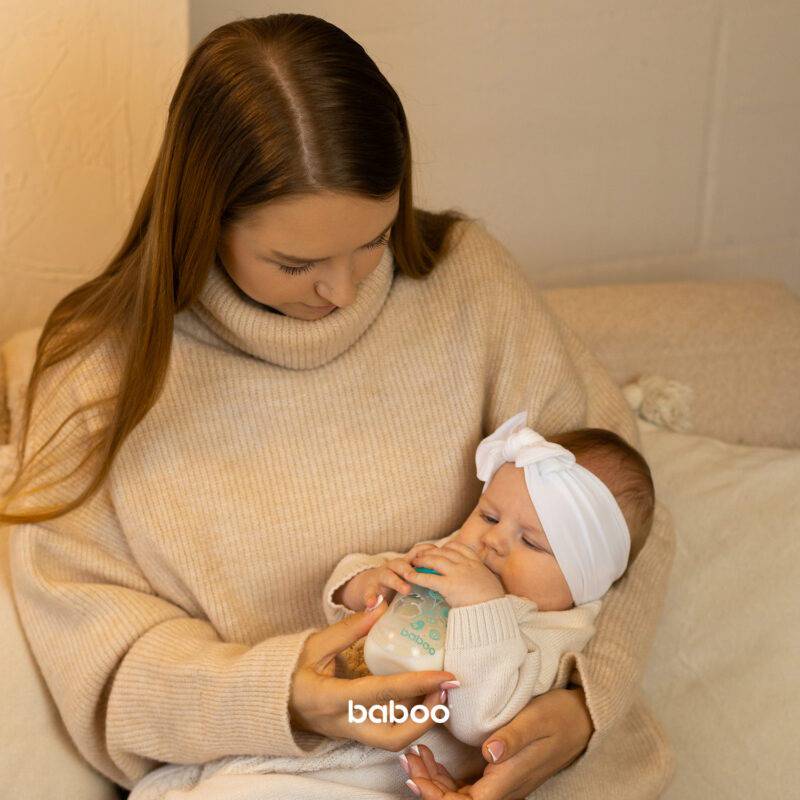 BABOO® Anti-koolikute borosilikaatklaasist lutipudel laia kaelaga meditsiinilisest silikoonist lutiga 3+ kuud, 250 ml - Pilt 2