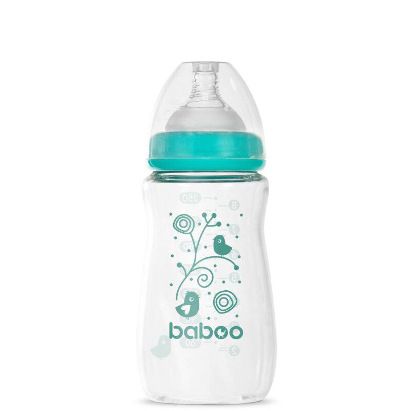 BABOO® Anti-koolikute borosilikaatklaasist lutipudel laia kaelaga meditsiinilisest silikoonist lutiga 3+ kuud, 250 ml - Pilt 4