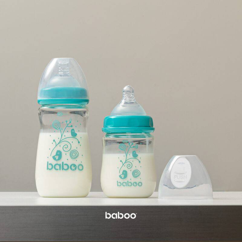 BABOO® Anti-koolikute borosilikaatklaasist lutipudel laia kaelaga meditsiinilisest silikoonist lutiga 3+ kuud, 250 ml - Pilt 5