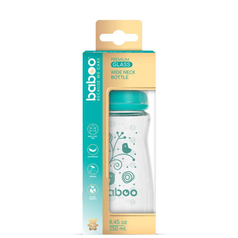 BABOO® Anti-koolikute borosilikaatklaasist lutipudel laia kaelaga meditsiinilisest silikoonist lutiga 3+ kuud, 250 ml - Pilt 7