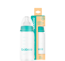 BABOO Anti-koolikute borosilikaatklaasist kitsa kaelaga lutipudel 0+ kuud, 120ml