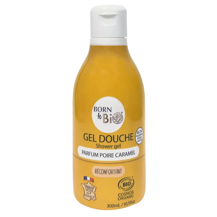 BORN TO BIO Karamelli, orgaanilise pirni ekstrakti ja odraveega rahustav dušigeel, 300ml