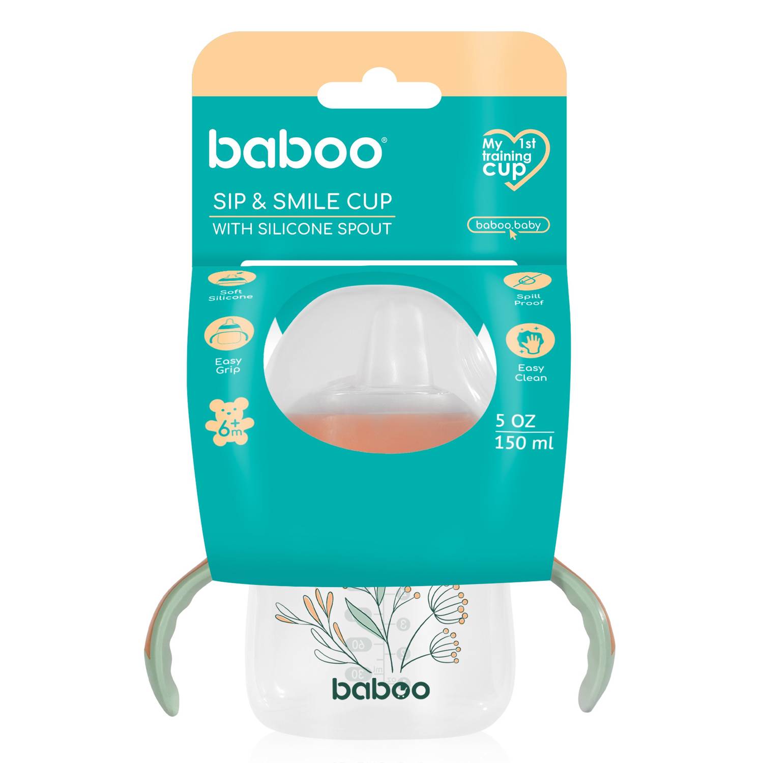 BABOO Silikoontilaga tass Peachy Keen 6+ kuud, 150 ml - Pilt 5