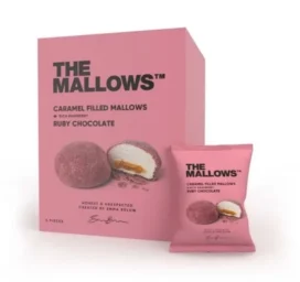 THE MALLOWS Karamelliga täidetud vahukommid kaetud puuviljase Ruby šokolaadiga, 5tk