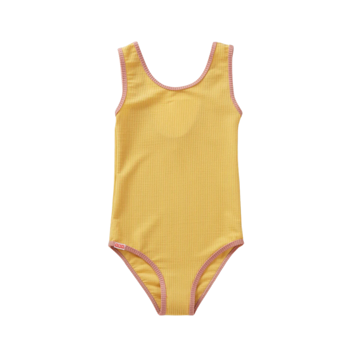 GRASS&AIR UPF50 päikesekaitsega kollane ujumistrikoo lastele, 12-18 elukuud