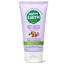 HAPPY EARTH Anti-Age Looduslik vananemisvastane päevakreem bakuchioli ja hüaluroonhappega, 50ml