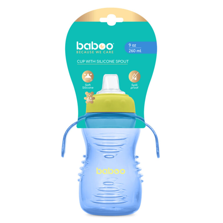 BABOO Lekkekindel silikoonist joogitilaga tass Blue, 260 ml