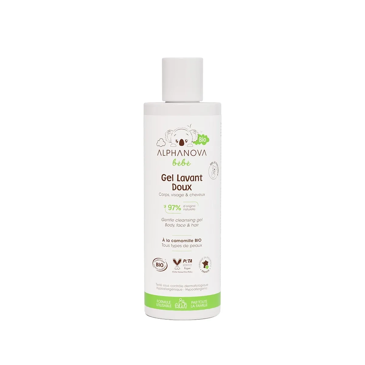 ALPHANOVA BEBE õrn rahustav ja kaitsev keha- ja juustevahend beebidele kummeli ja aloe veraga apelsiniõite lõhnaga, 200ml - Image 2