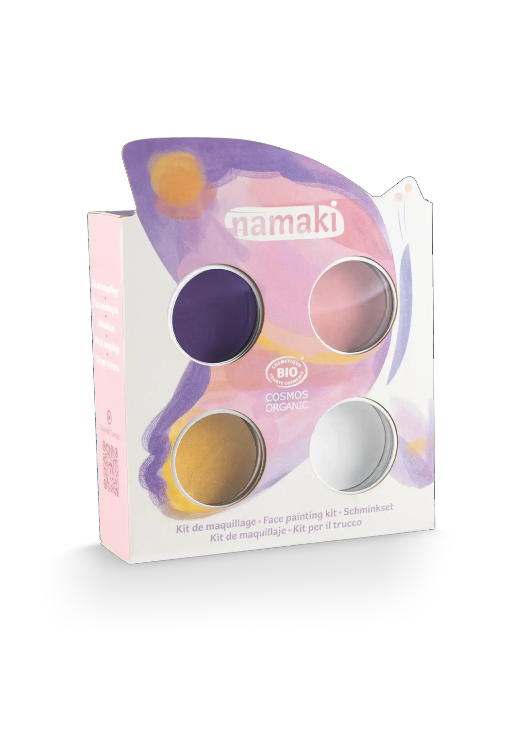 NAMAKI BIO näovärvide komplekt: roosa, lilla, kuldkollane, valge ning ajutised tätoveeringud, Butterfly