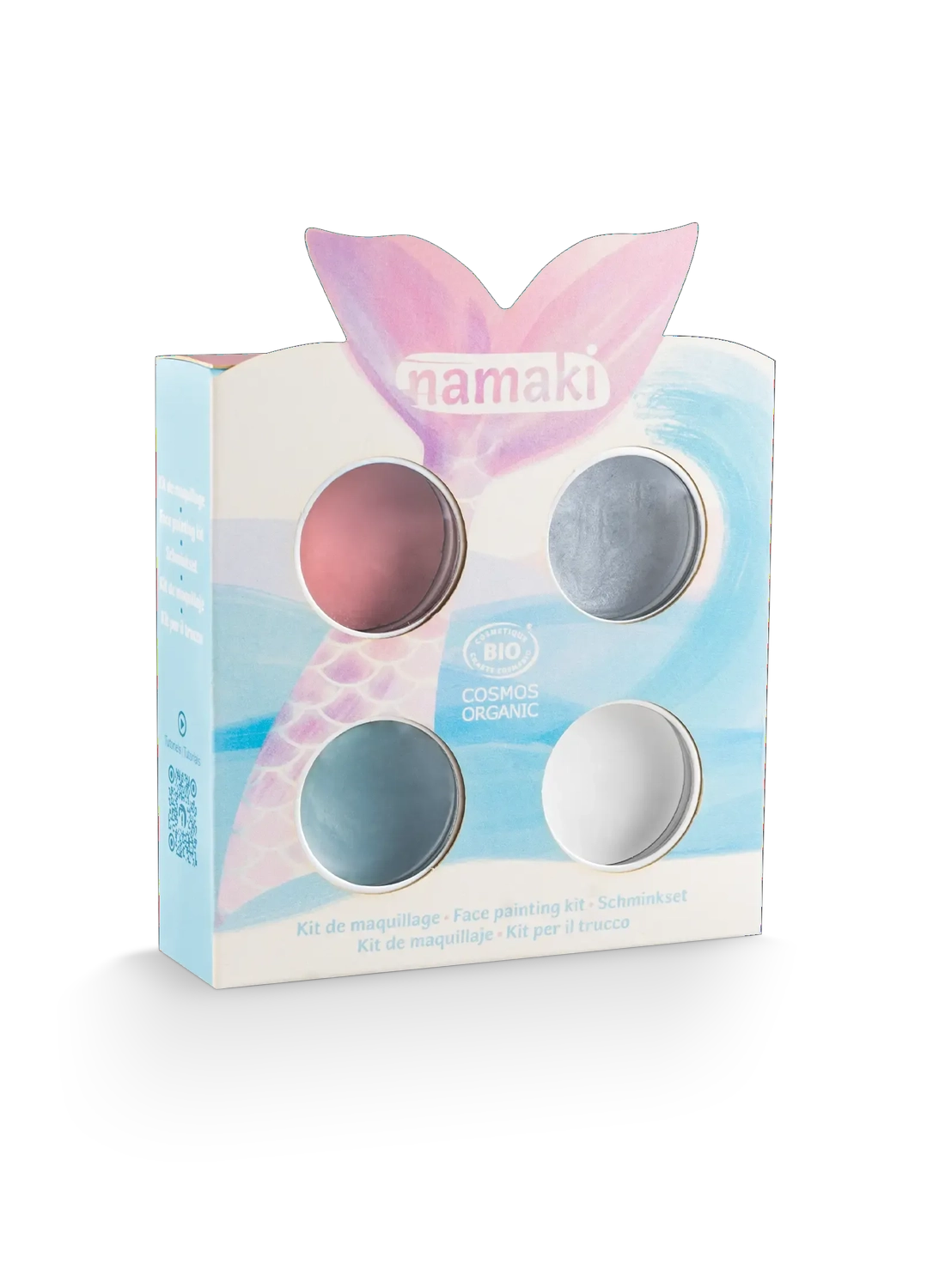 NAMAKI BIO näovärvide komplekt: roosa, helesinine, hõbedane, valge ning ajutised tätoveeringud, Mermaid