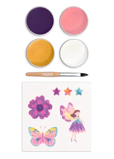 NAMAKI BIO näovärvide komplekt: roosa, lilla, kuldkollane, valge ning ajutised tätoveeringud, Butterfly - Pilt 3