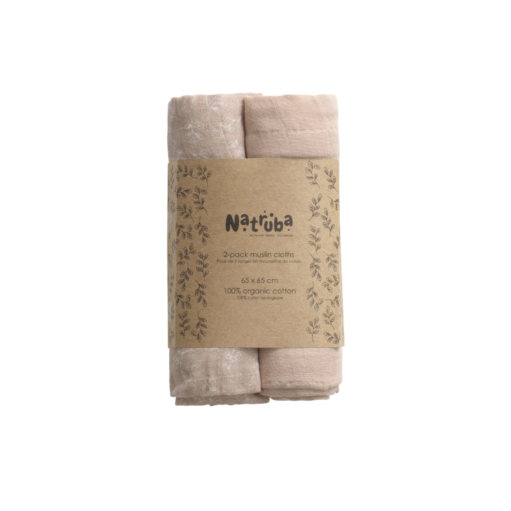 NATRUBA ülipehmed orgaanilisest puuvillast muslintekid 2 tk pakis toon Powder, 65*65 cm