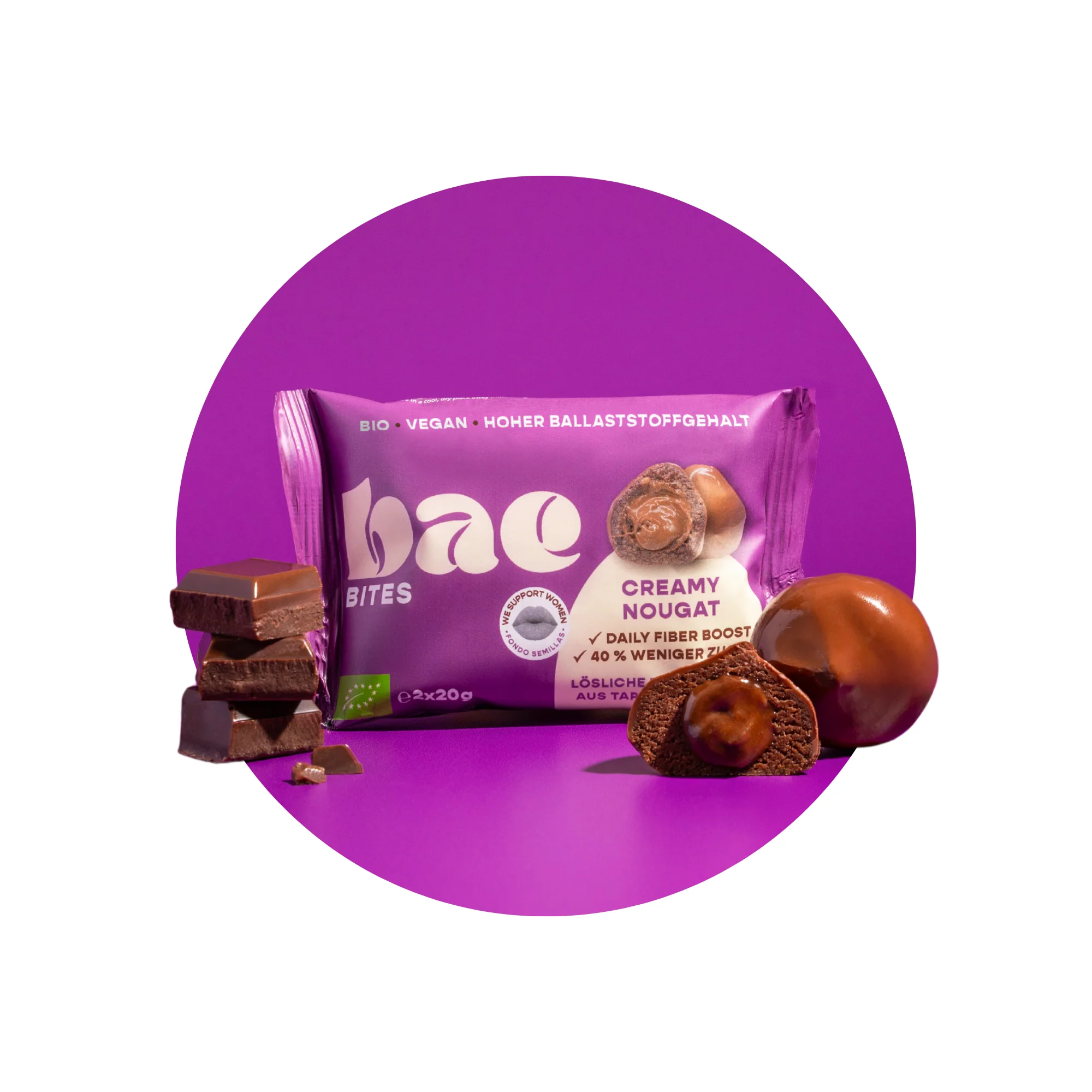BAE Orgaanilised nugatikreemiga datliampsud Šveitsi šokolaadis Creamy nougat, 2x20g