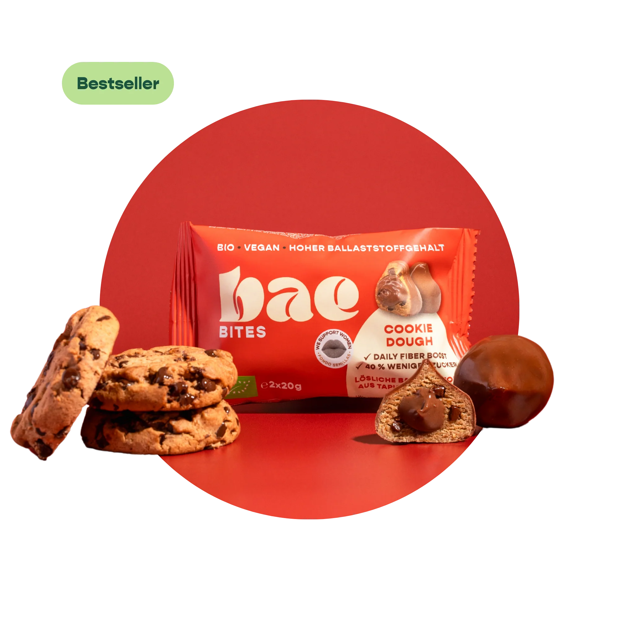BAE Orgaanilised šokolaadikreemiga datliampsud Šveitsi šokolaadis Cookie Dough, 2x20g