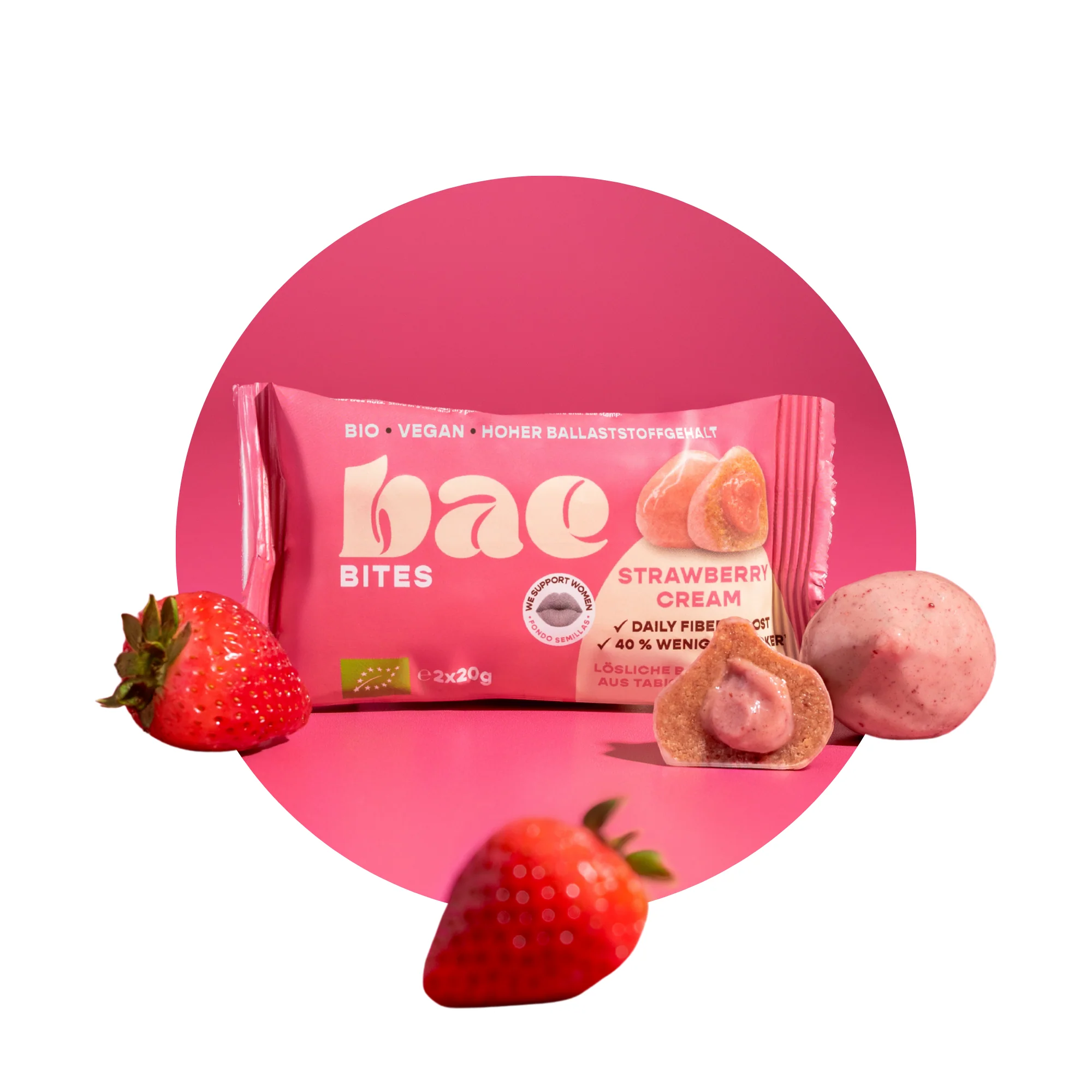 BAE Orgaanilised maasikakreemiga datliampsud Šveitsi šokolaadis Strawberry cream, 2x20g